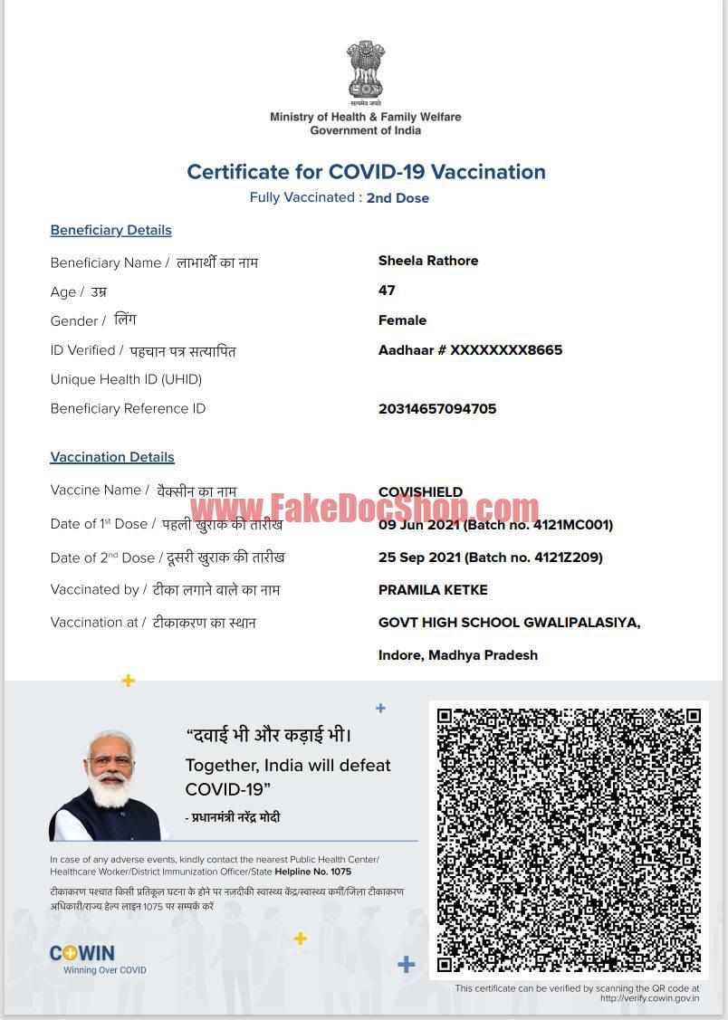 Certificate for COVID-19 Vaccination 2nd Dose