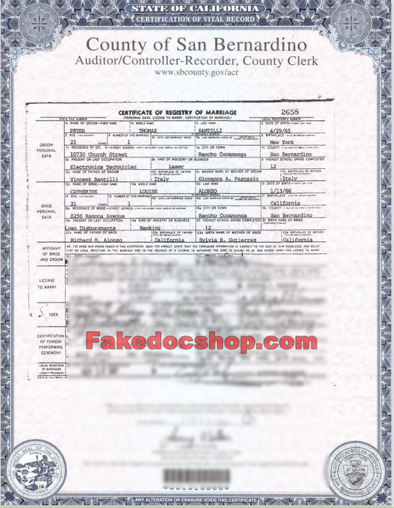 Fake California marriage certificate Template