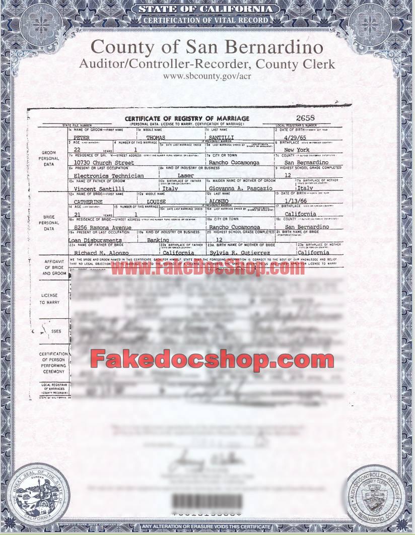 Fake California Marriage Certificate Template Fakedocshop