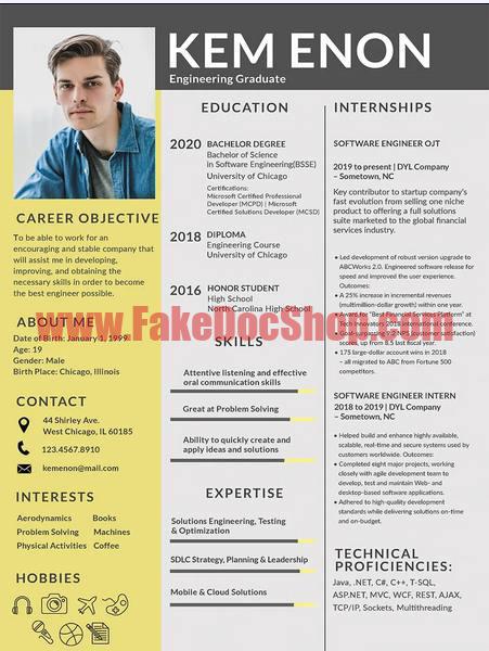 Resume Format for Engineering Freshers Template