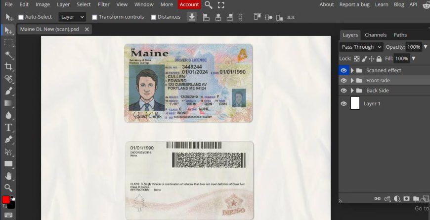 Maine driver license Psd Template