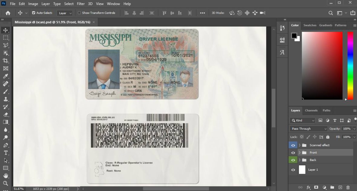 Mississippi Driver license PSD Template V2