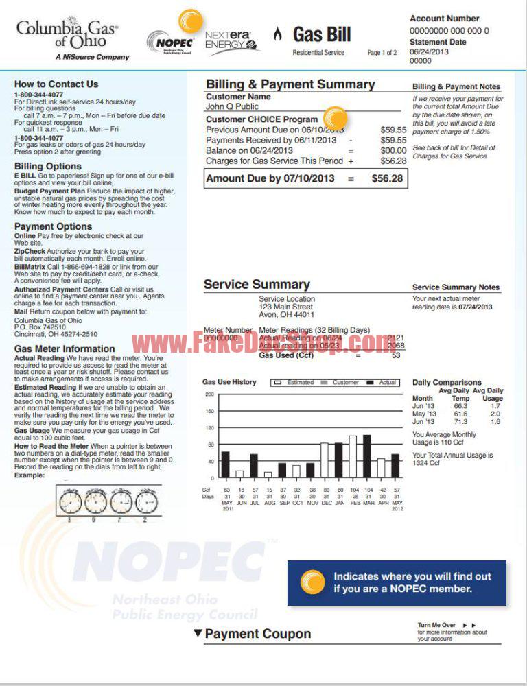 USA Columbia Gas Of Ohio Utility Bill Template In Word And PDF Format ...