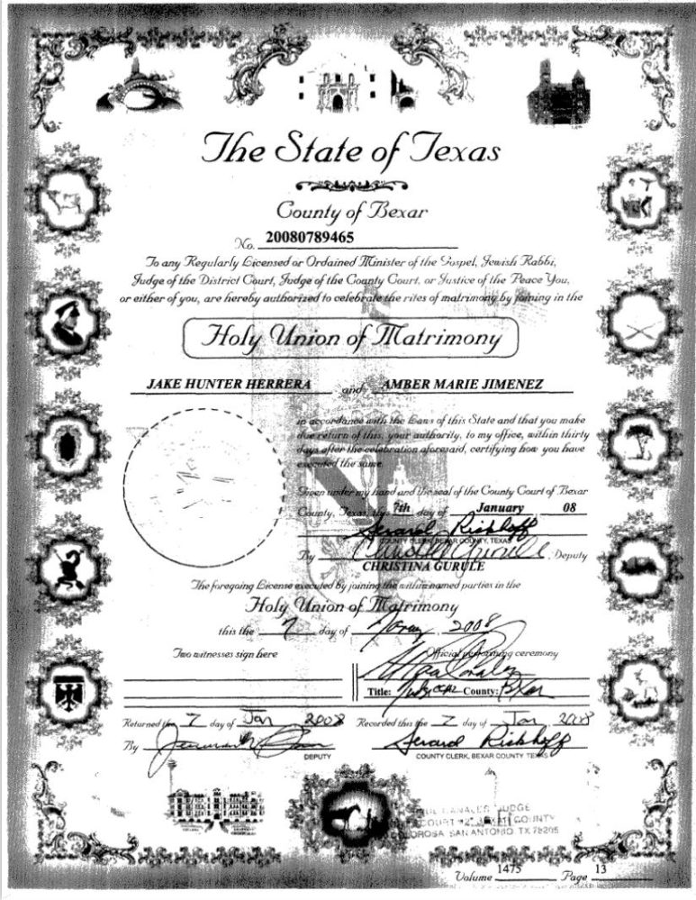 USA Texas Marriage Certificate template