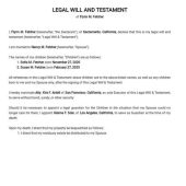 Legal Will and Testament Form Template