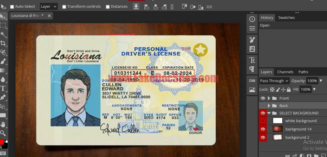 Louisiana Driver License Template In PSD Format