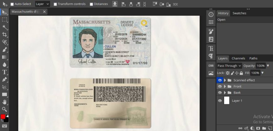 Massachusetts driver license psd template