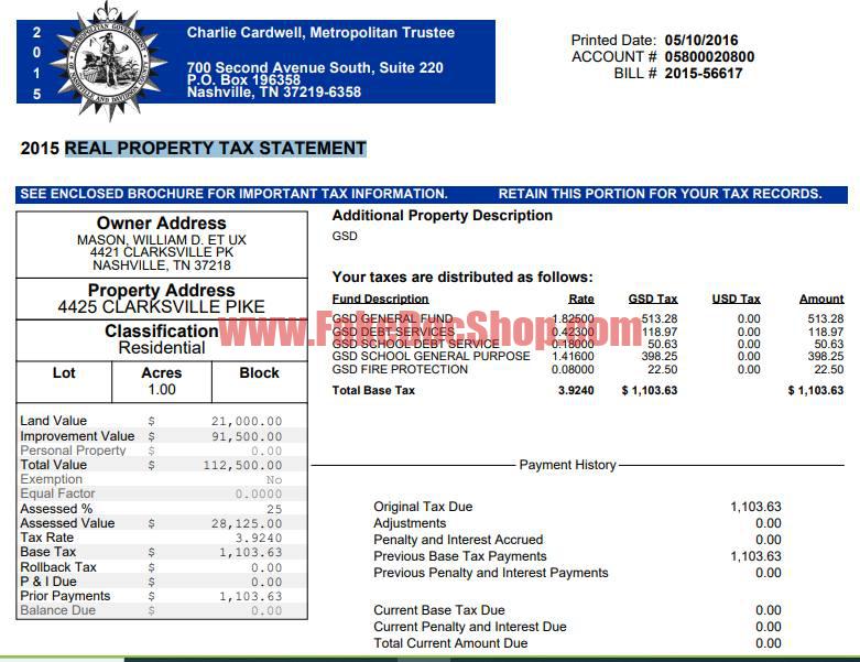 REAL PROPERTY TAX STATEMENT Template