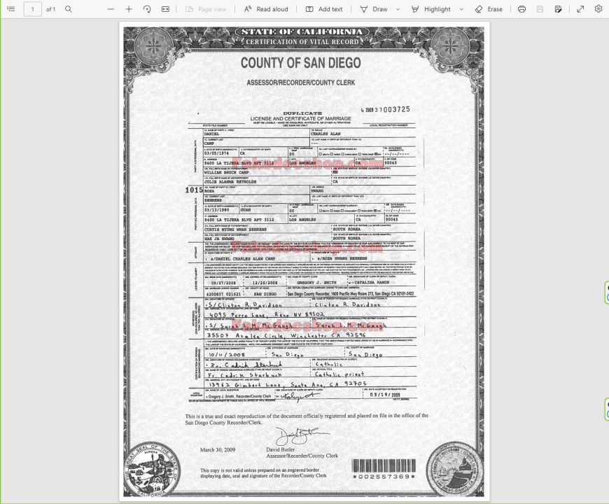Fake California Marriage Certificate Template Fakedocshop