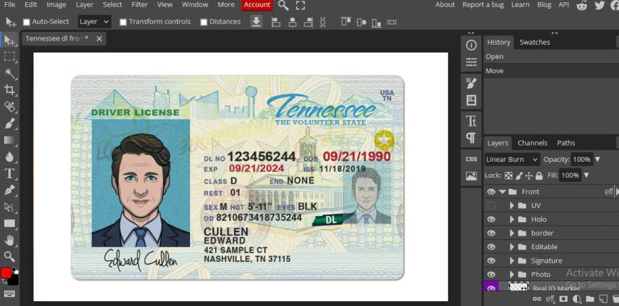 Tennessee Driving Licence Psd Template Fakedocshop
