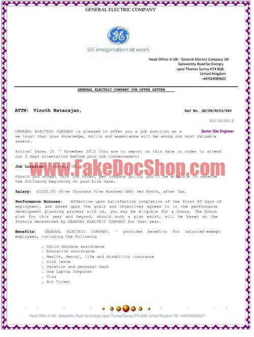 UK Ge-Energy job offer Letter template 1 UK Ge Energy job offer Letter template