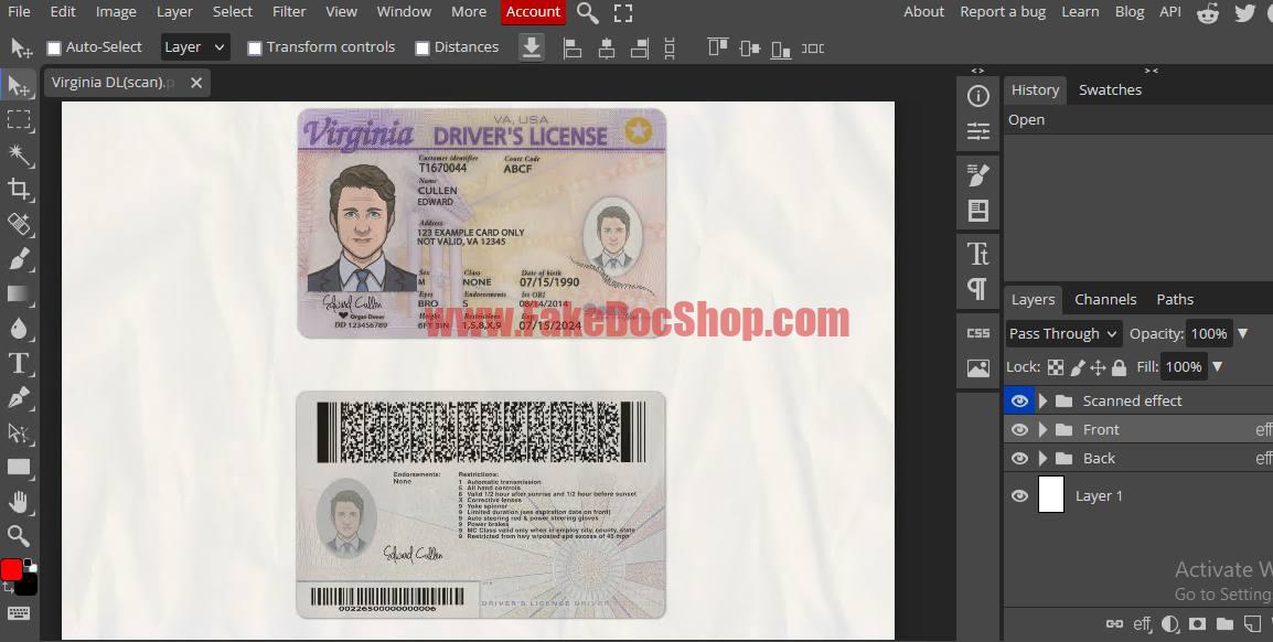 Virginia Drivers License PSD Template