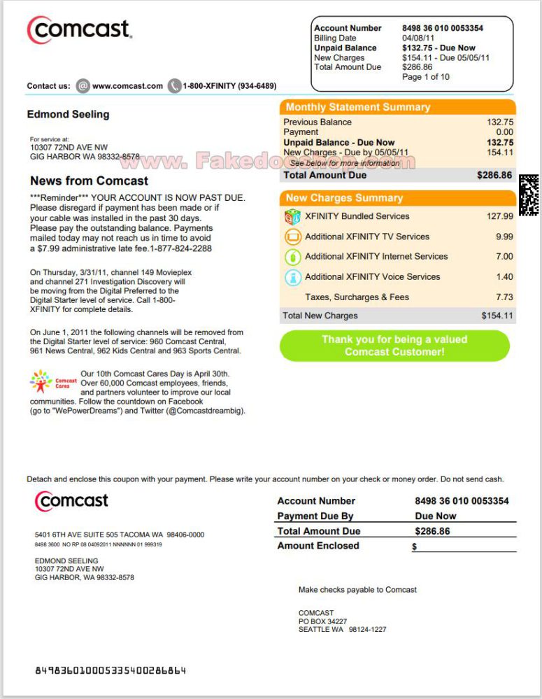 comcast Utility bill template psd