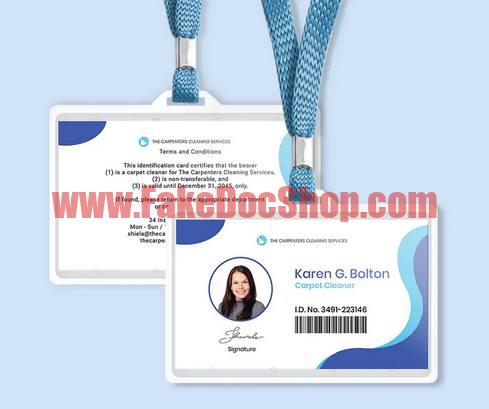 Fake Carpet Cleaning ID Card Template