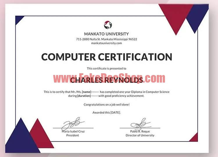 Fake Computer Diploma Certificate Template