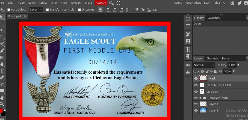 Fake Eagle Scout Card PSD Template