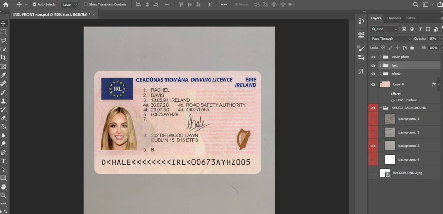 Irish driver license PSD template