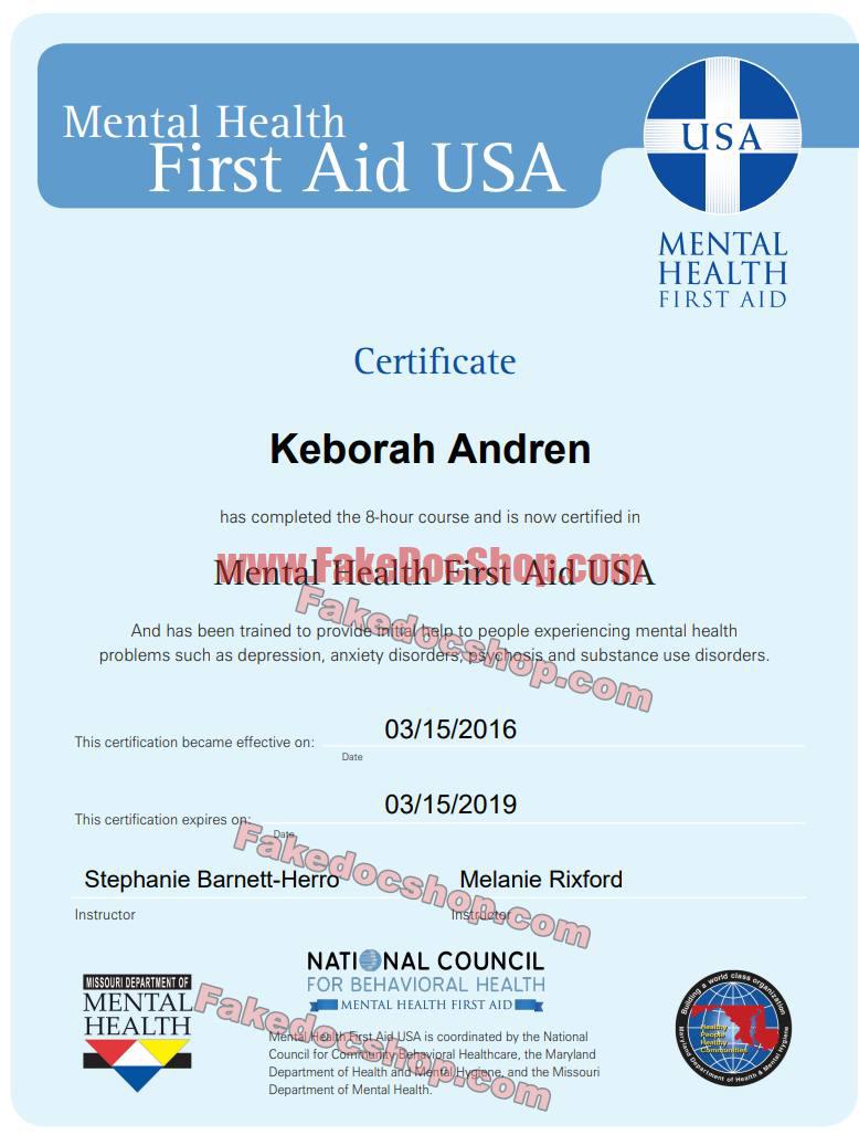 Mental Health First Aid Certificate Template
