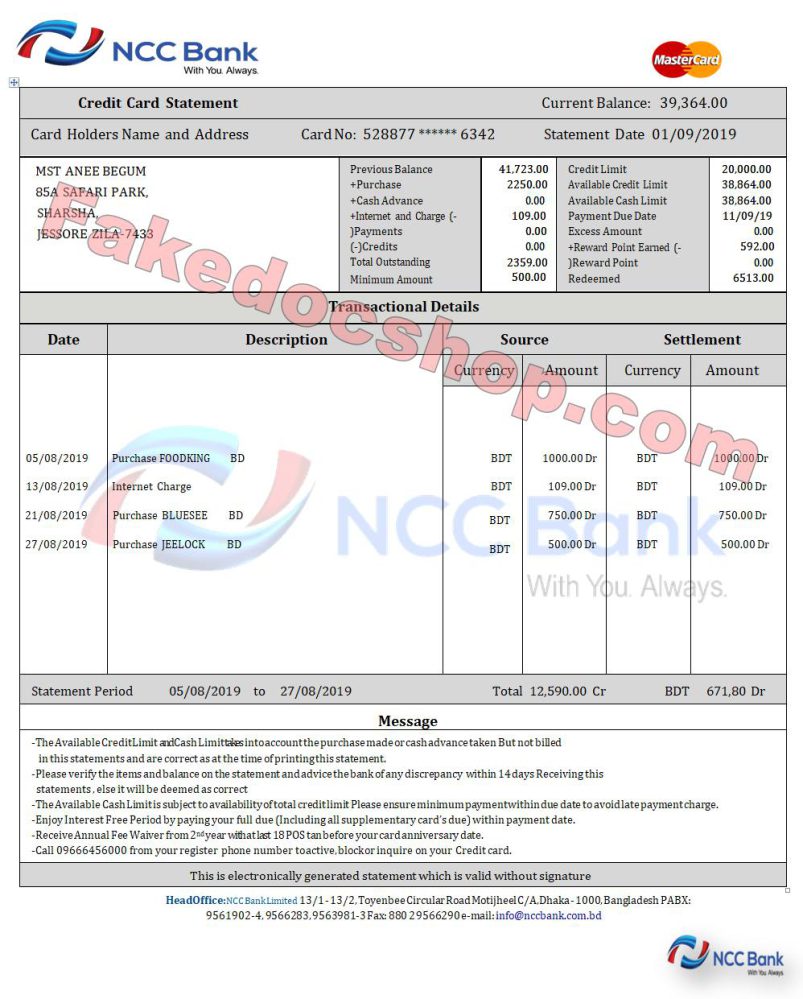 NCC BANK Creditcard Statement Template Fakedocshop ncc-bank-creditcard-statement-template-fakedocshop