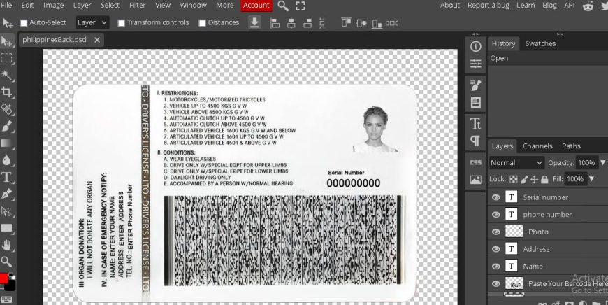 Philippines driver license Psd Template