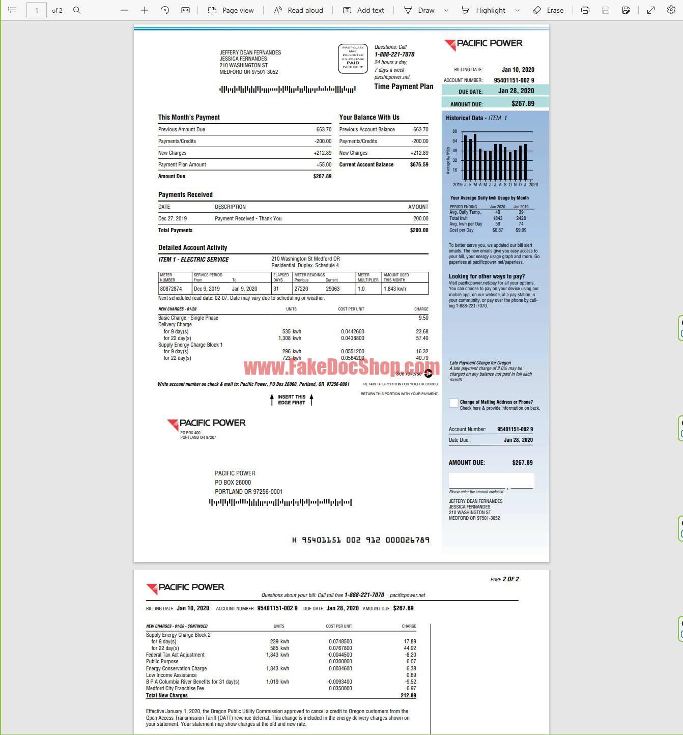 Washington Pacific Power Utility Bill Template Fakedocshop washington-pacific-power-utility-bill-template-fakedocshop