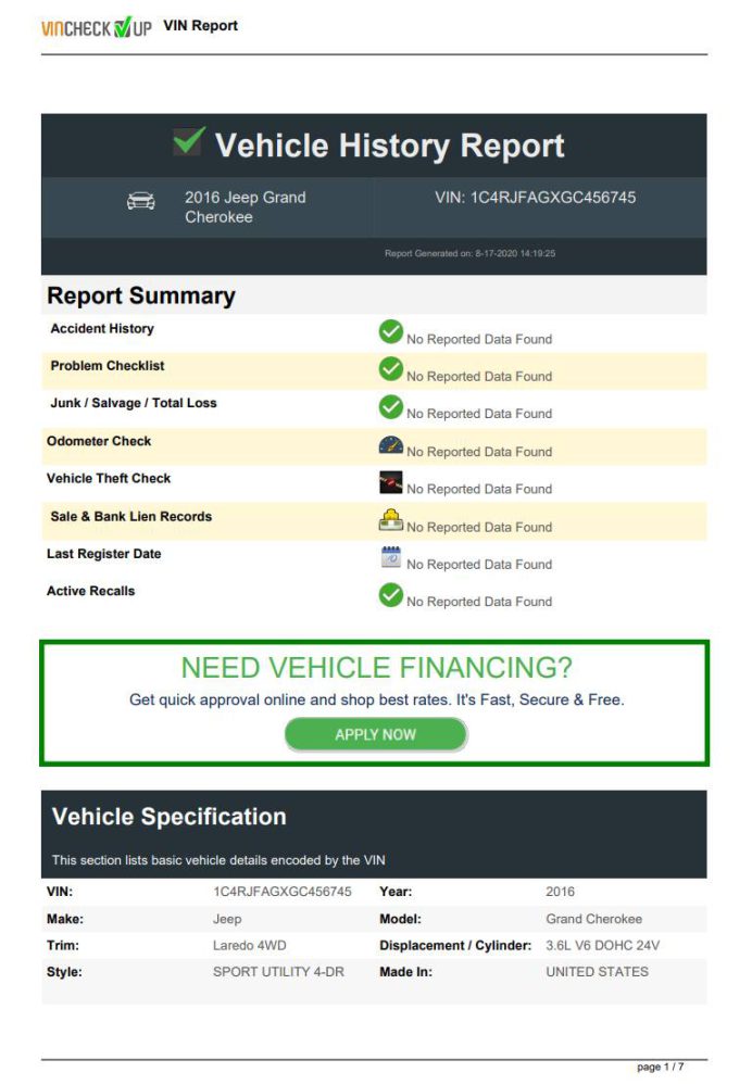 Vehicle History Report On VIN