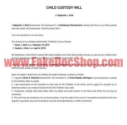 Will Child Custody After Death Template