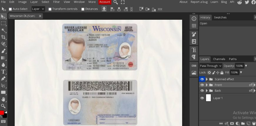wisconsin Driver license psd template
