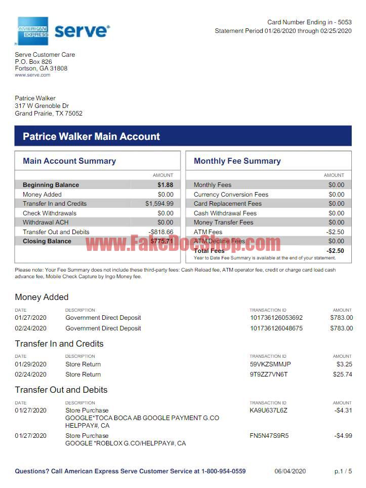 American Express Credit Card Statement Template