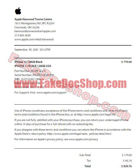 Apple Iphone12 Email Receipt Template Fakedocshop