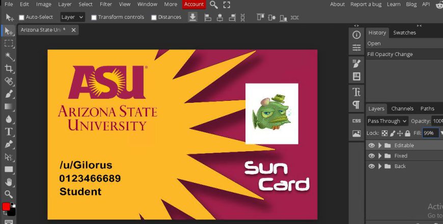 Arizona State University (ASU) Student ID PSD template