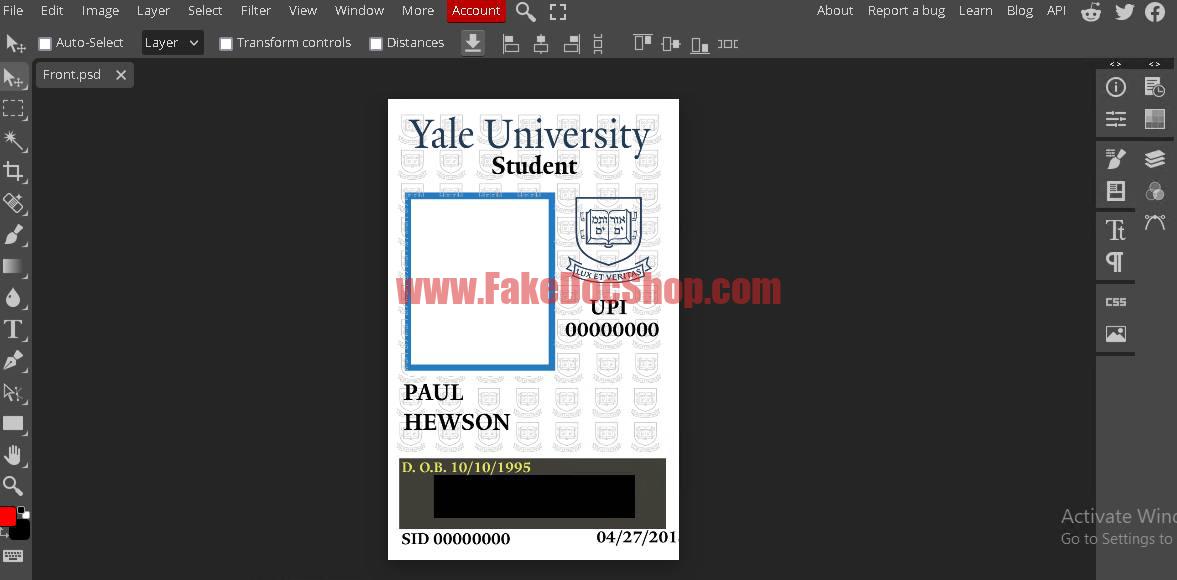 Yale Student ID PSD Template