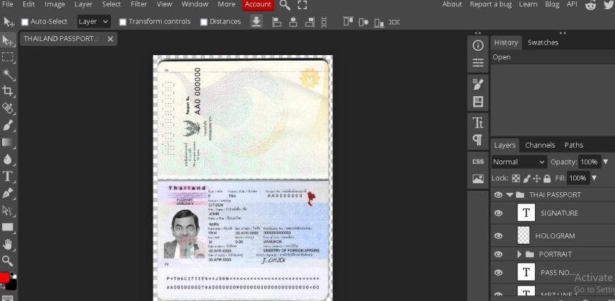 Tahiland Passport psd template