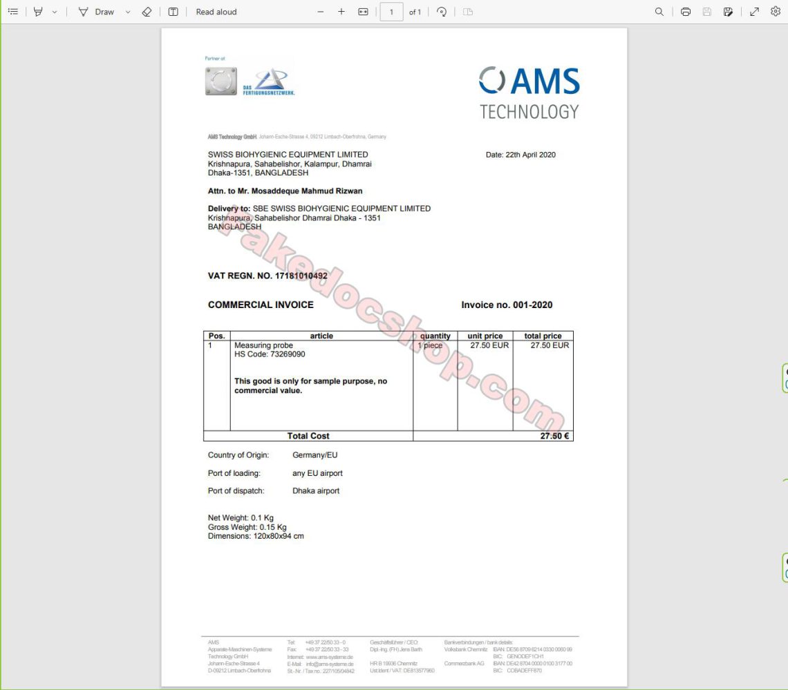 Swiss invoice template
