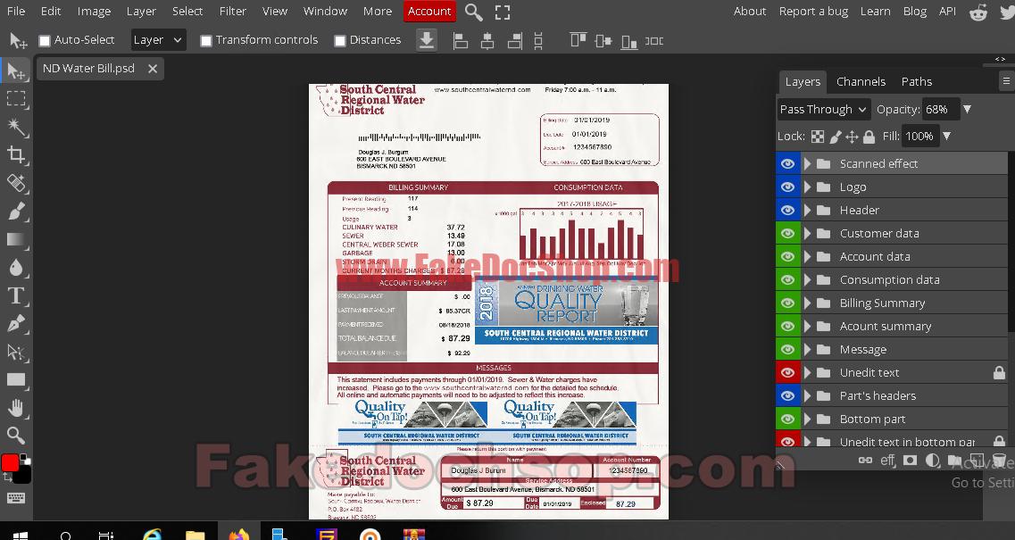 North Dakota Proof of address Water Bill psd template 1 North Dakota Proof of address Water Bill psd template