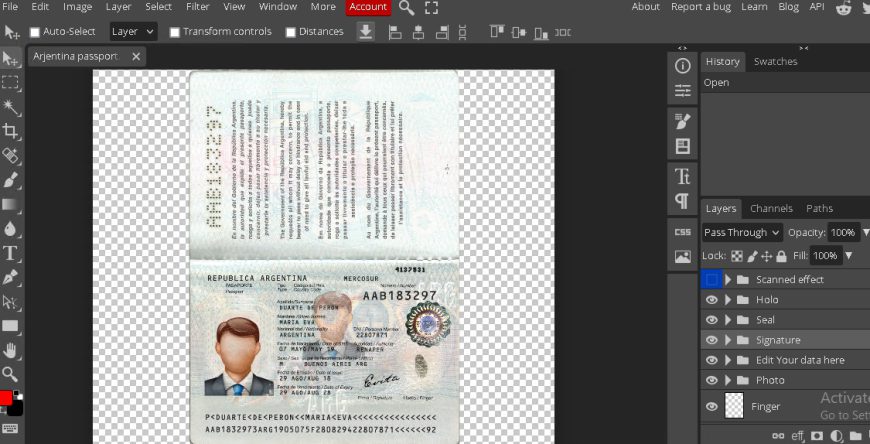 Argentina passport psd template v2