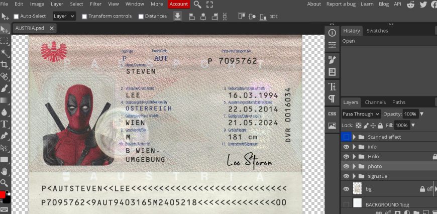 Austria Passport template psd v1