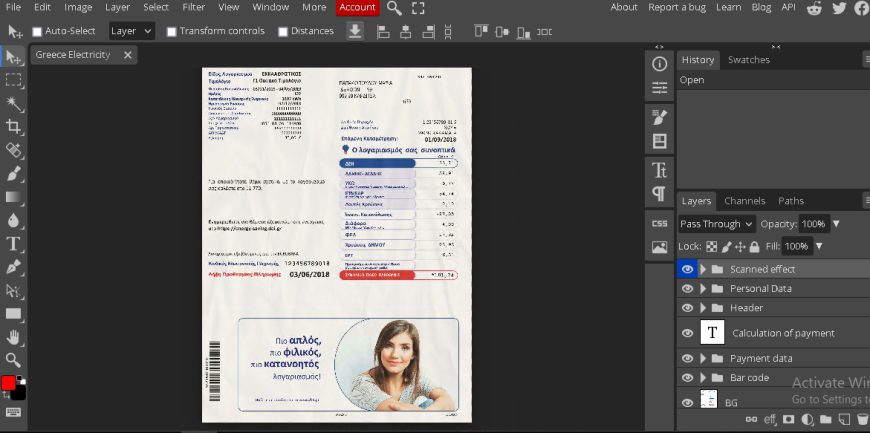 Greece Utility Bill psd Template: Greece Proof of address psd template