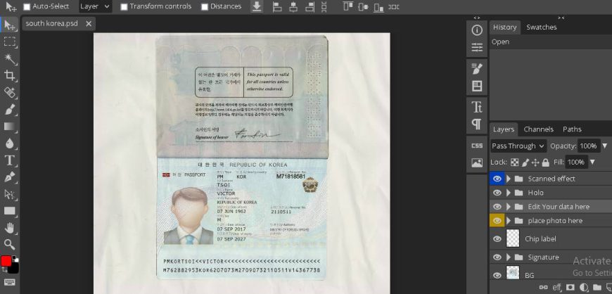 South Korea Passport PSD template