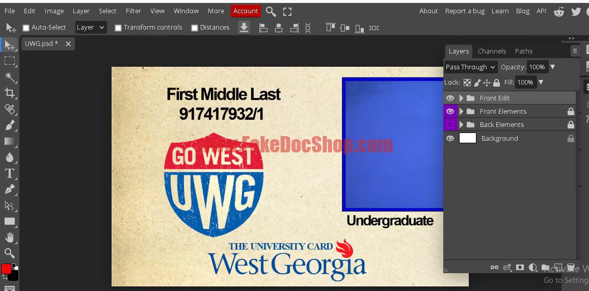 University of West Georgia (UWG) ID card Psd Template