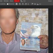 Selfie With Passport photo template in psd format (old man)