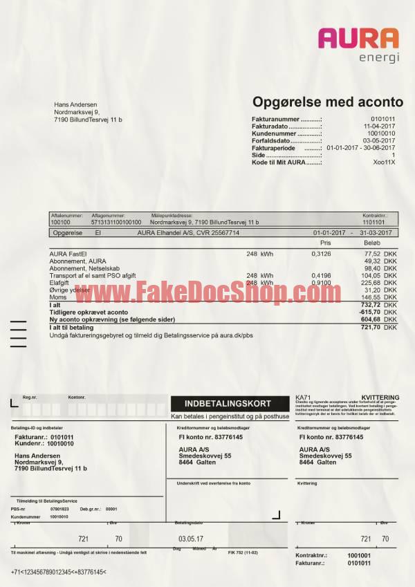 Denmark Utility Bill psd Template: Denmark Proof of address psd template 1 Denmark Utility Bill psd Template