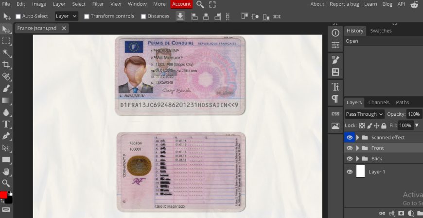 France Driver License Psd Template