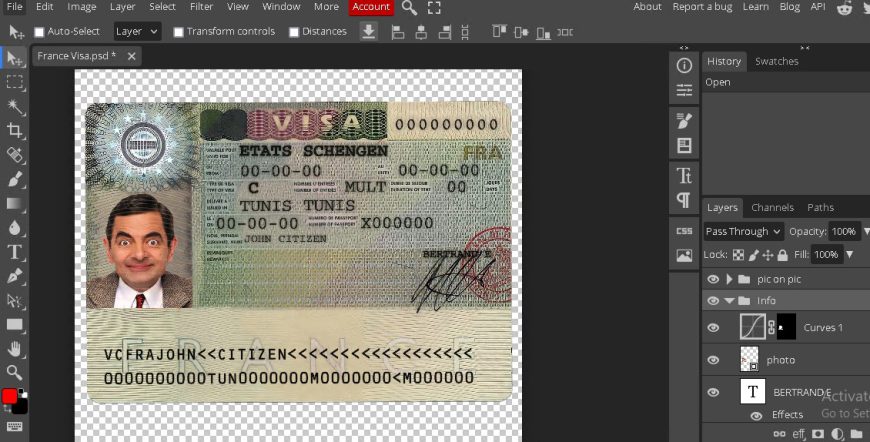 France Schengen Visa template in PSD format, fully editable