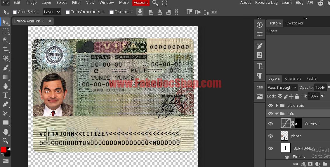 France Schengen Visa template in PSD format, fully editable