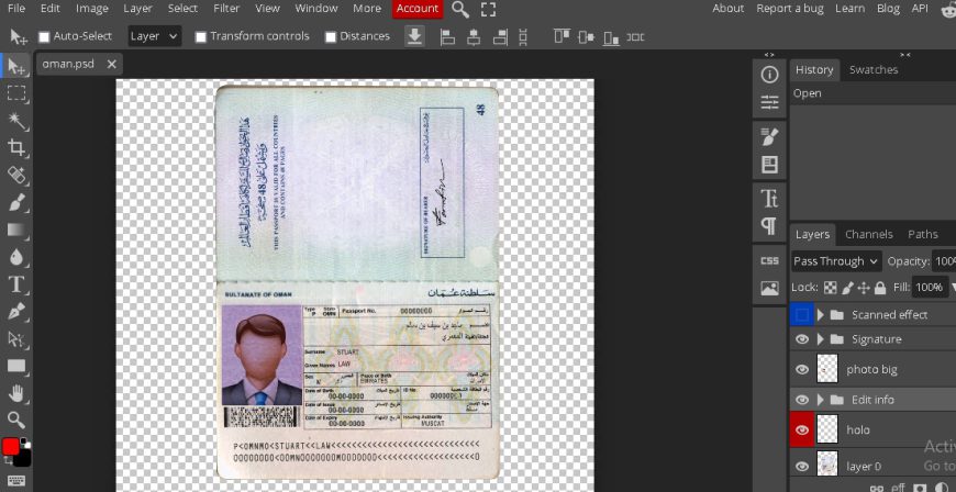 Oman Passport PSD Template
