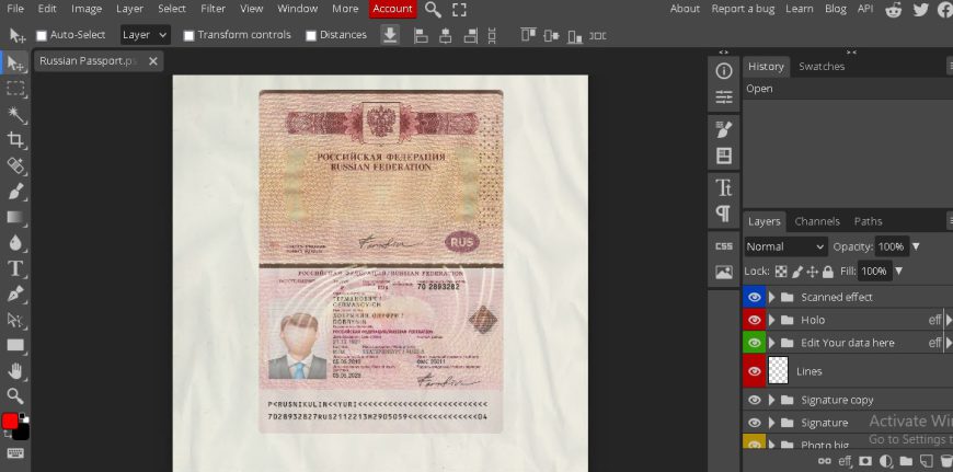 Russian passport psd template