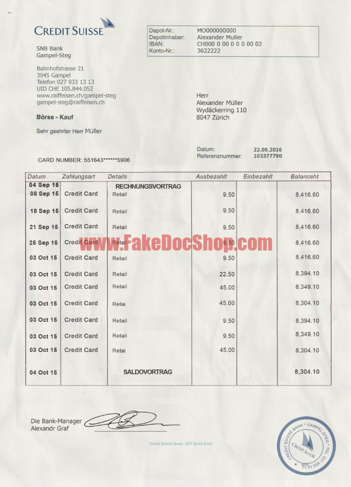 Switzerland Credit Suisse Statement Template 1 Switzerland Credit Suisse Statement Template