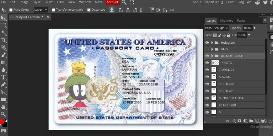 USA Passport ID Card PSD Template driver