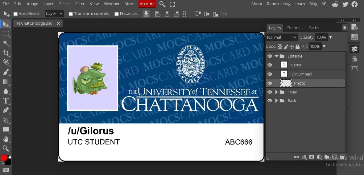 University of Tennessee at Chattanooga Student ID